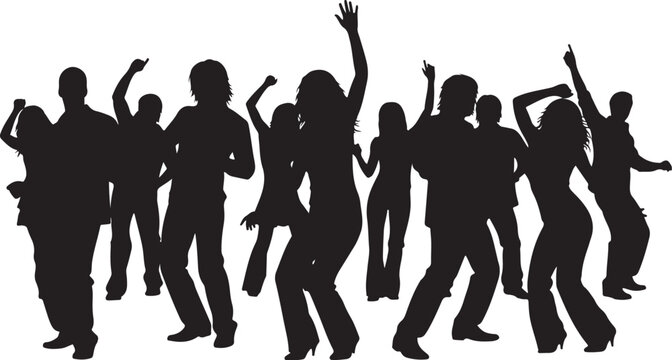 Silhouette of people dancing and having fun together in party