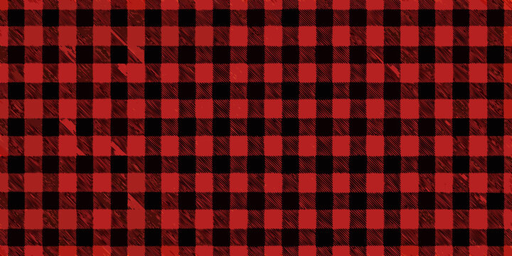 A bold red and black checkered pattern fills the entire frame