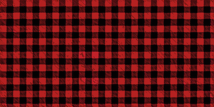 A seamless pattern of red and black checkered fabric texture
