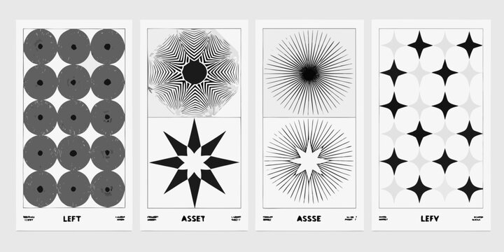 Abstract geometric patterns displayed in a grid of six square images