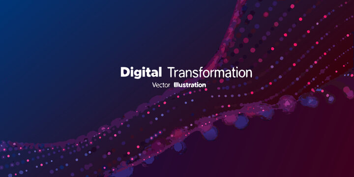 Abstract digital transformation background with flowing particle lines and gradients