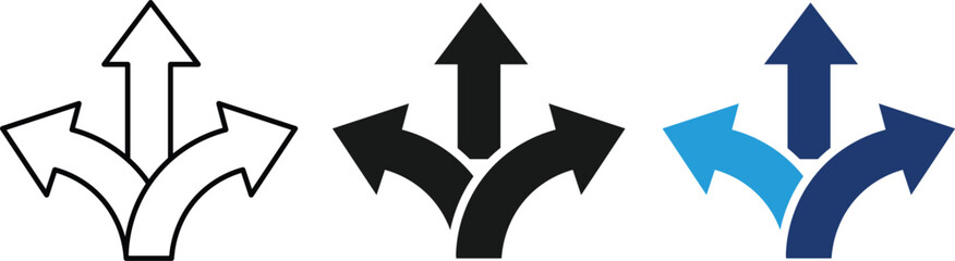 Decision Path icon sets multiple style collections. decision making and road fork symbols in blue and gray. Navigation, growth and progress pictogram for business scenarios. © MDneamul