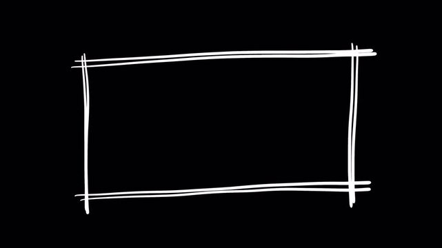 Hand-drawn white rectangle frame on a black background, perfect for text or graphic overlays.