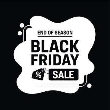 Black friday sale advertisement with white blob shape and discount tag