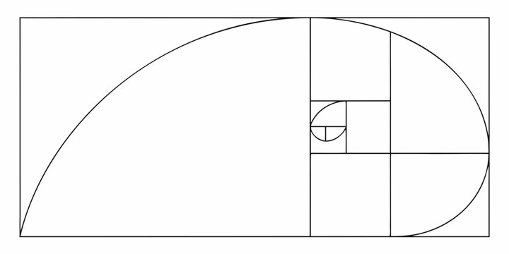 The golden ratio visualized as a spiral within a square grid