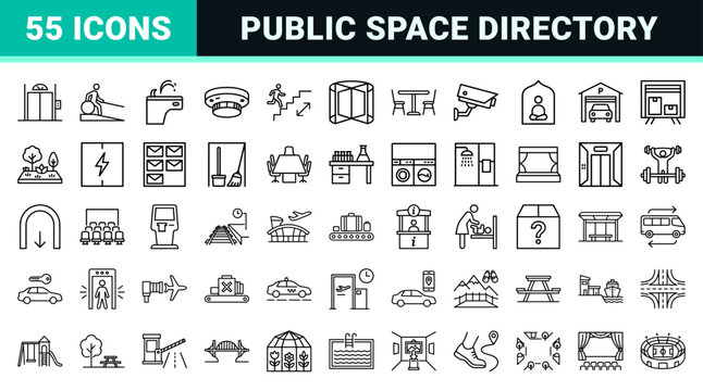 Architectural Wayfinding and Building Facilities Map Line Art Featuring Minimalist Navigation Outlines for Interior Design and Public Space Signage.