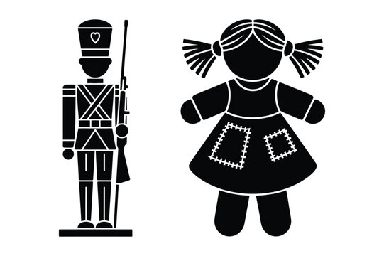Nutcracker soldier and rag doll icon set vector