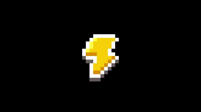 8-bit pixel art yellow thunder outline icon. looped animation 4k 30fps