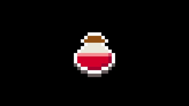8-bit pixel art red potion outline icon. looped animation 4k 30fps