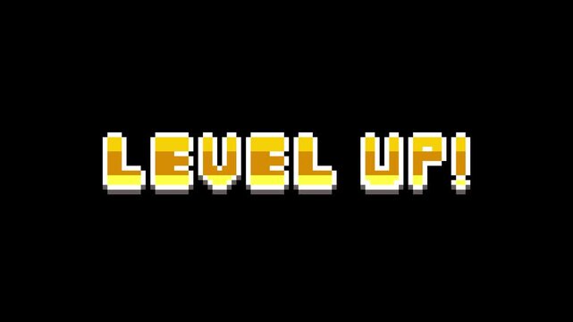 8-bit pixel art level up outline text. looped animation 4k 30fps
