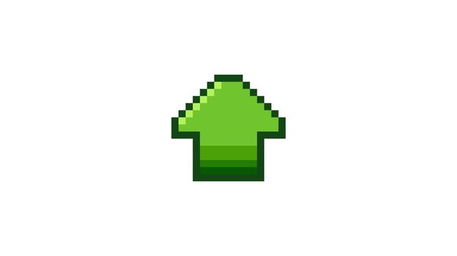 8-bit pixel art green arrow level up icon. looped animation 4k 30fps