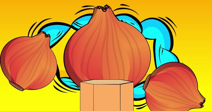 Comic Book Product podium stage animation for presentation with Onion. Retro comics background video.