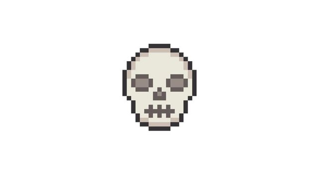 8-bit pixel art skull face. looped animation 4k 30fps