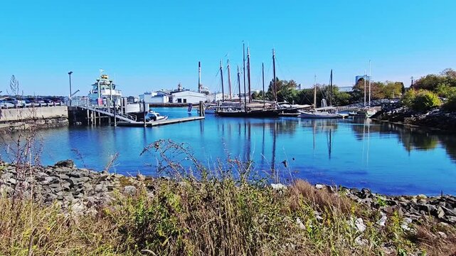 Light breeze blowing across the harbor and docks-Rockland, Maine