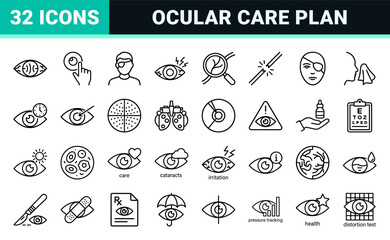Fototapeta premium Ophthalmology and Glaucoma Care Medical Line Art Symbols featuring Minimalist Monoline Vision Health and Optometry Diagnostic Elements