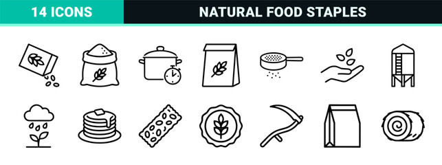Naklejka premium Cereal Grains and Agricultural Staples Line Art, Minimalist Monoline Geometric Outlines for Healthy Breakfast and Farming Concepts.