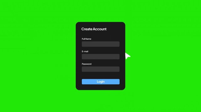 Create Account and login animation, green screen chroma key 4k.