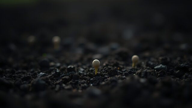 tenet. A single seed buried in dark, rich soil with subtle highlights. gardening catalogs, home-decor guides, designed for home decor and floral branding, used by operations managers.