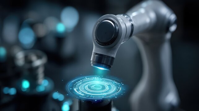 Robotic arm enhancements industrial workshop technology showcase futuristic environment close-up perspective innovation in automation