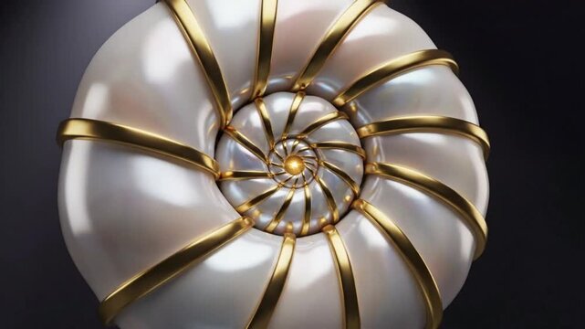 Gilded Nautilus Shell Spiral Macro, Pearl Iridescence, Geometric Pattern, Luxury Nature
