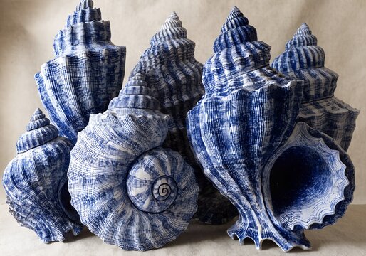 sea shells on blue  Ai generated