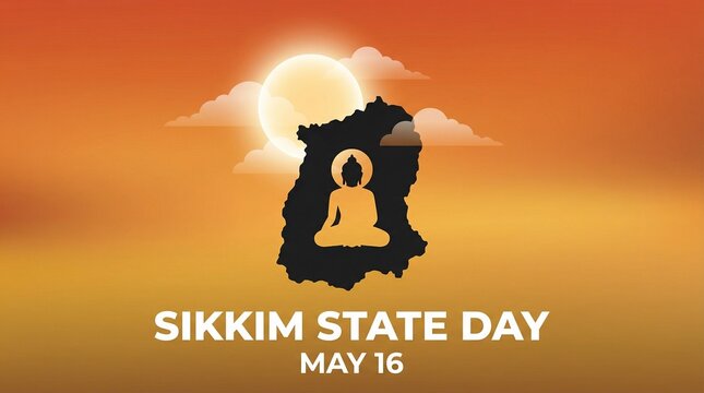 Sikkim State Day May 16 map silhouette with landmark vector poster
