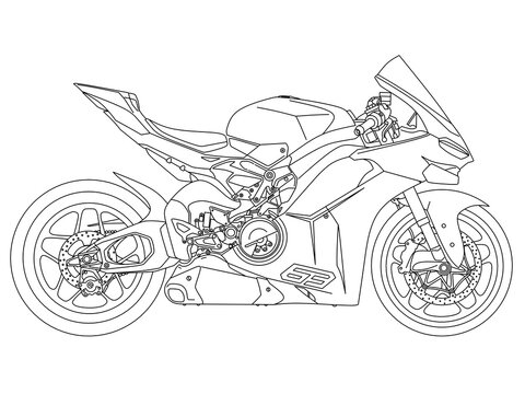 Ducati Panigale V4 outline drawing vector,ducati motor line image,ducati motor sport design illustration,ducari motor cycle line art vector 