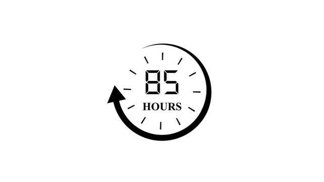 Minimalist 85 Hours Timer Icon with Circular Arrow Symbolizing Duration and Service Guarantee on White Background