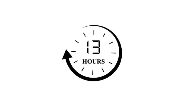 Minimalist 13 Hours Timer Icon with Circular Arrow Symbolizing Duration and Service Guarantee on White Background