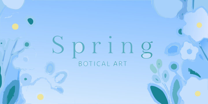 A pastel blue background with floral elements and the word spring