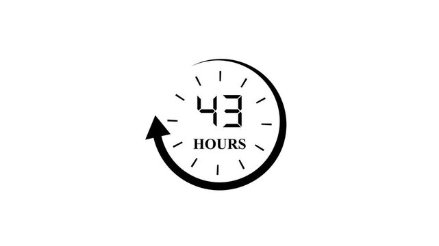 Minimalist 43 Hours Timer Icon with Circular Arrow Symbolizing Duration and Service Guarantee on White Background
