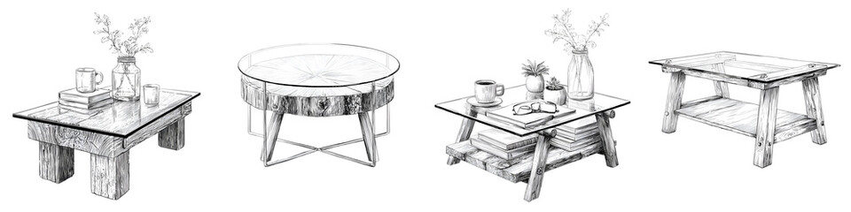 Obraz premium Hand-Drawn Coffee Tables: Rustic and Modern Design Sketches