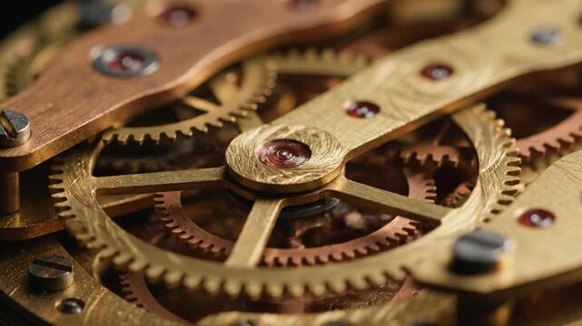 Macro View of Intricate Clockwork Mechanism - Gears, Springs, and Jewels
