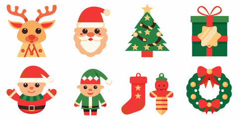 Festive christmas icons including reindeer santa trees and gifts © Bijoy