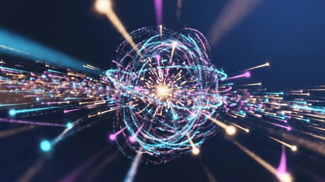 Abstract digital data flow featuring luminous nodes and elegant curved light trails over a deep sapphire gradient, representing futuristic technology, global network connectivity, and innovation.