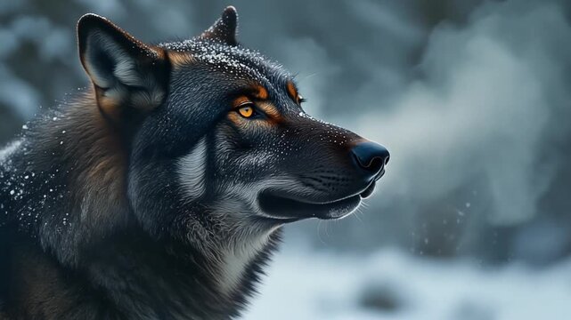 Powerful Gray Wolf Portrait in a Snowy Winter Forest