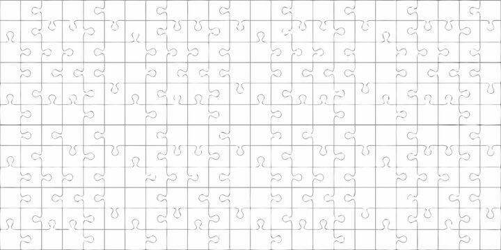 A completed jigsaw puzzle with many interlocking white pieces