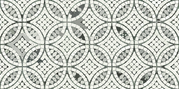 Intricate mosaic pattern featuring repeating arched and scalloped shapes