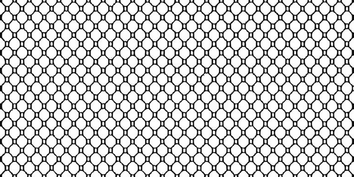 A seamless black and white pattern resembling a fishnet or honeycomb