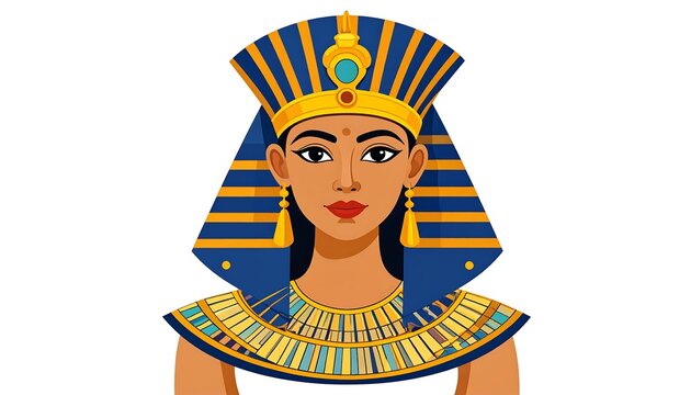 Illustration of an Egyptian Queen in traditional headdress and jewelry.