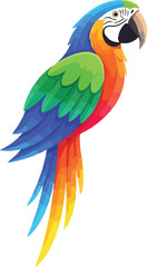 Fototapeta premium Colorful macaw parrot vector set with standing and flying poses tropical exotic bird illustrations