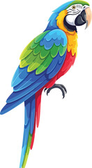 Obraz premium Colorful macaw parrot vector set with standing and flying poses tropical exotic bird illustrations