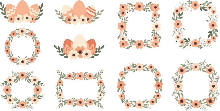 Floral frames and wreaths set with pastel flowers decorative borders spring vector illustration collection