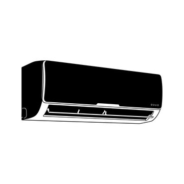 Ductless Mini Split Air Conditioner Silhouette: Indoor Wall Unit for HVAC, Residential and Commercial Cooling System Icon.