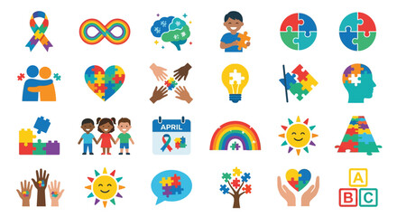 Fototapeta premium Illustrations representing autism awareness acceptance and support concepts