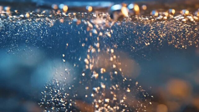 Tiny bubbles ascend from rich substrate towards the surface in a mesmerizing underwater display