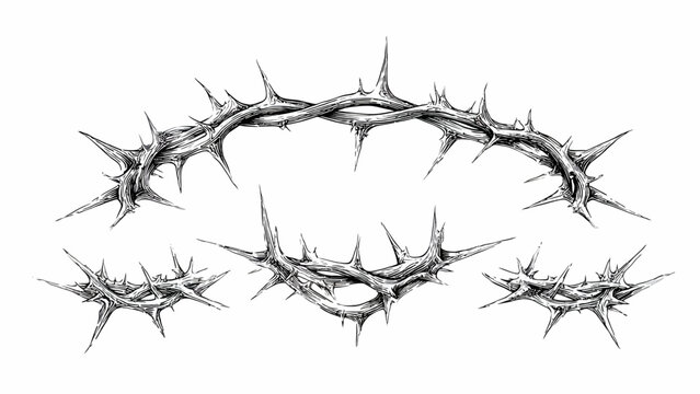 A minimalist illustration of a crown of thorns in simple line art, with a thorny crown outline and Jesus crown thorns outline, against a clean white background.