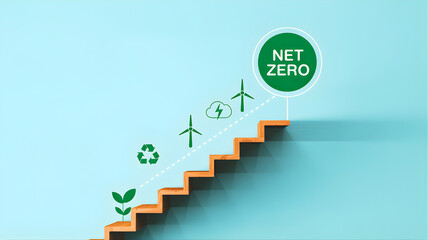 Obraz premium Net Zero Emissions Progression Concept Depicting Growth Towards Sustainability and Renewable Energy Solutions
