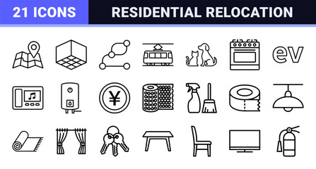 Fototapeta premium Residential Moving and Real Estate Logistics Minimalist Geometric Line Art Outline Symbols for Commercial Database Indexing