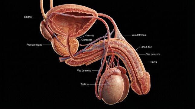 T&iacute;tulo: Realistic 3D Medical Animation of Male Reproductive System - Prostate and Testicles - 4K